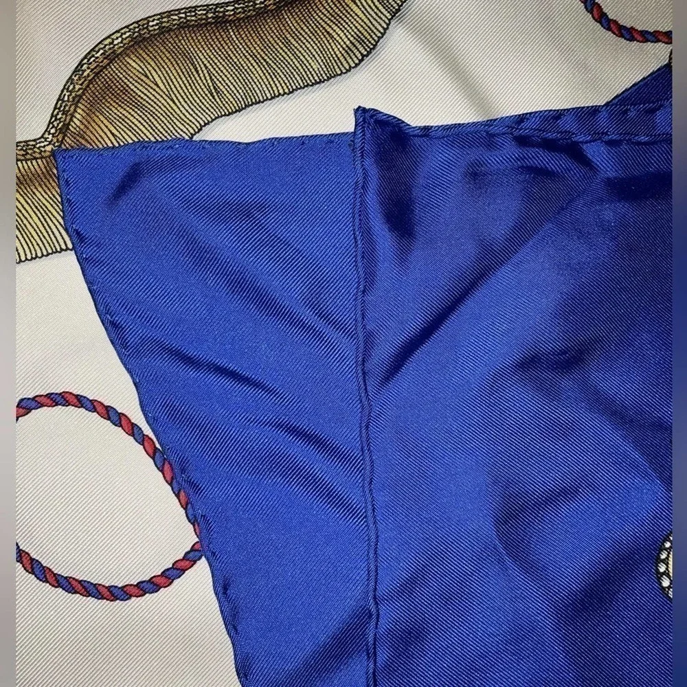 Hermès Les Tambours 100% Silk Scarf. Blue - Picture 4 of 13